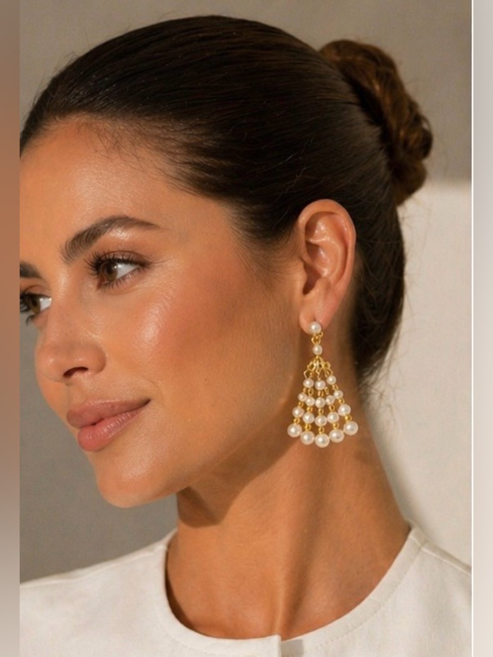 Gold Pearl Chandelier Drop Earrings - Women Jewelry